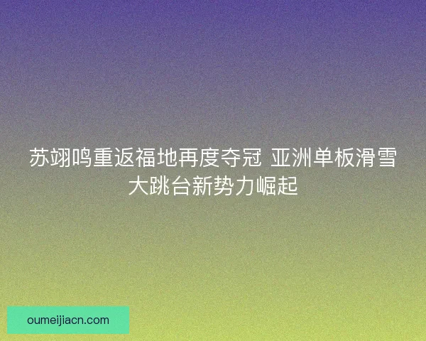苏翊鸣重返福地再度夺冠 亚洲单板滑雪大跳台新势力崛起