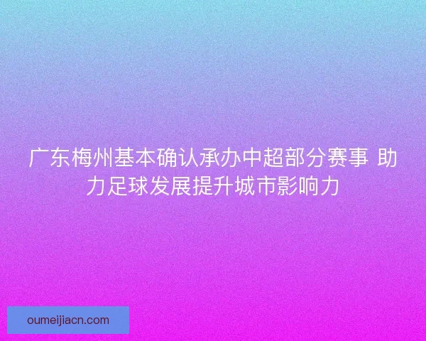 广东梅州基本确认承办中超部分赛事 助力足球发展提升城市影响力